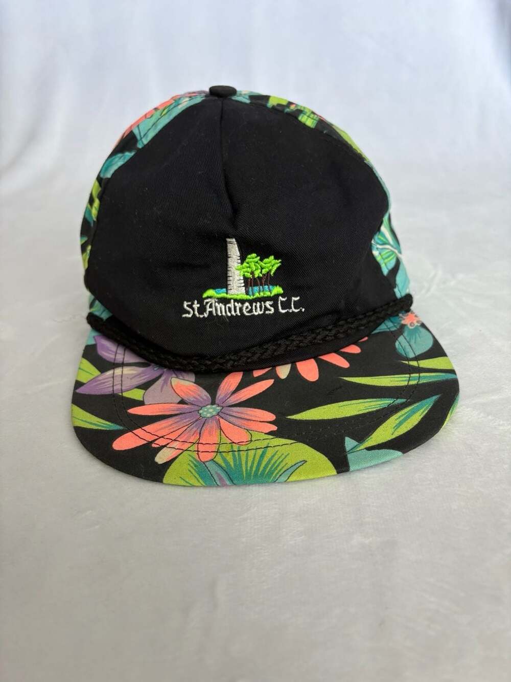Vintage Floral Print Neon Snapback Hat